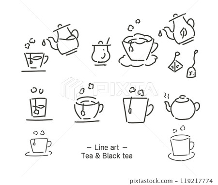 Teacup and teapot hand-drawn icon set / tea / stylish / tea time / coffee / cafe 119217774