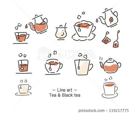Teacup and teapot hand-drawn icon set / tea / stylish / tea time / coffee / color 119217775