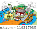 Illustration of a vibrant, green, and environmentally friendly town based on the SDGs and environmental conservation 119217935