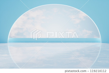 Empty room with large round window, 3d rendering. 119218112