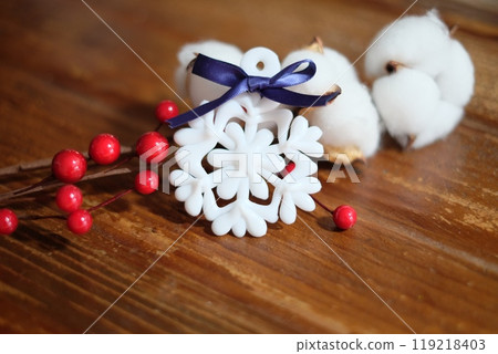 Snowflake ornaments made with a glue gun - Autumn/winter image 119218403