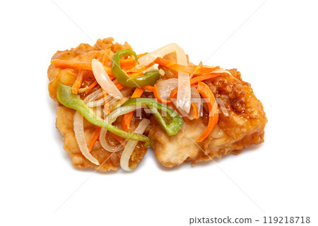 White fish with nanban sauce [white background, cutout] 119218718