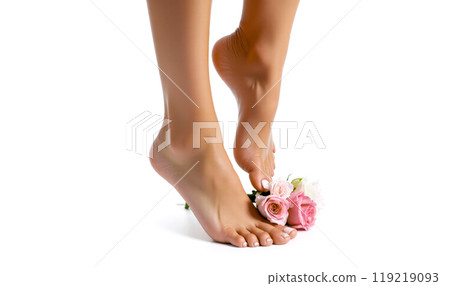 female feet. Natural Foot Care Beauty Routine Fresh Roses, Organic Skincare Products for Feet, Pedicure Elegance, Soft Skin Wellness, Floral Spa Treatment 119219093