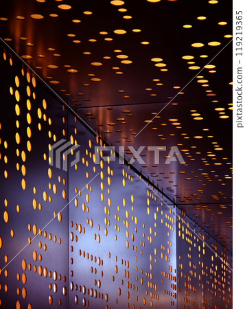 Ceiling and walls that has a large number of lights installed on it Ceiling and walls that has a large number of lights installed on it 119219365