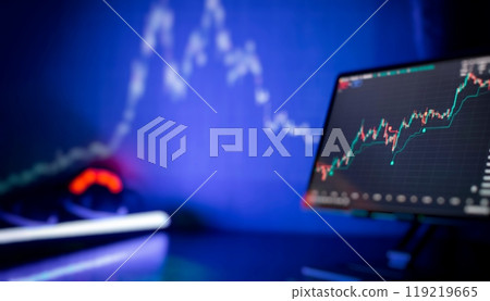 Technical analysis on the monitor of a computer. Fundamental and investment 119219665