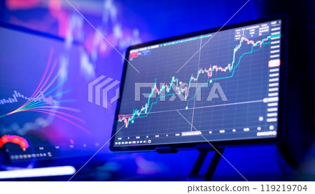 Technical analysis on the monitor of a computer. Fundamental and investment Technical analysis on the monitor of a computer. Fundamental and investment 119219704