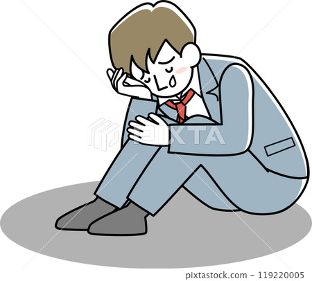 Man holding his knees and crying 119220005