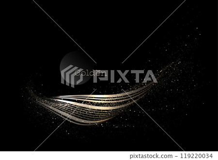 Isolated shiny gold ribbon with small mosaic on black background Isolated shiny gold ribbon with small mosaic on black background 119220034