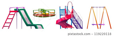 Playground park swings and slides collection. Playground park swings and slides collection. 119220118