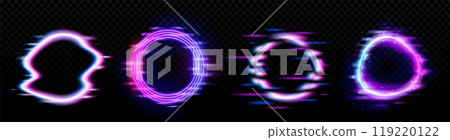 Neon glowing circle frame with glitch effect 119220122