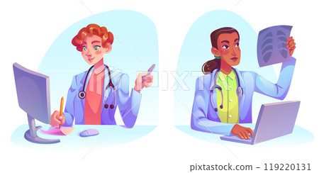 Doctors working on computer 119220131