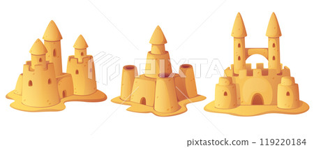Sand castles set isolated on white background Sand castles set isolated on white background 119220184