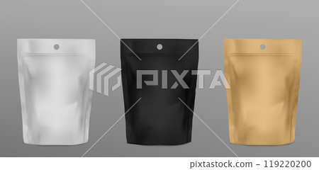 White stand pouch bag. Food doypack zipper mockup 119220200