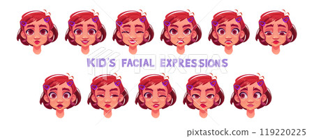 Girl kid facial emotion expression set cartoon 119220225