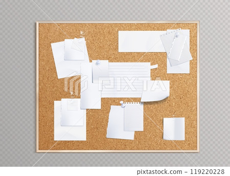 Cork board with white note papers Cork board with white note papers 119220228