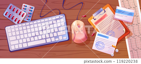 Doctor workplace top view 119220238