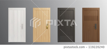 Closed wooden front doors of different colors 119220240