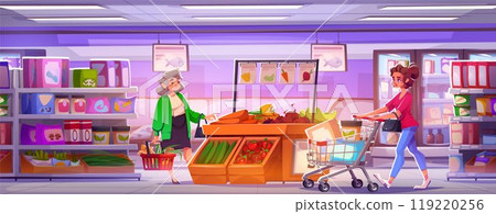 People in grocery supermarket. Store interior People in grocery supermarket. Store interior 119220256