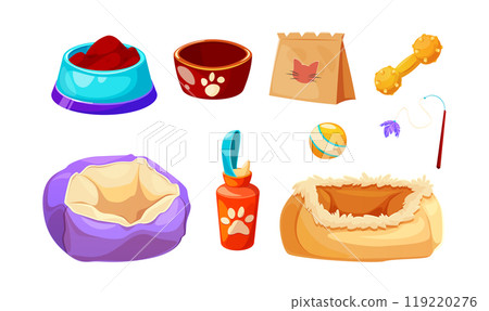 Dog or cat shop goods icon with food bag vector Dog or cat shop goods icon with food bag vector 119220276