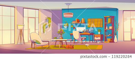 Home work space interior. Office desk in flat 119220284