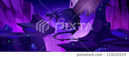 Dragon flying against night mountain background Dragon flying against night mountain background 119220324