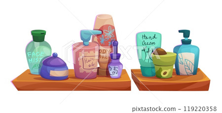 Bathroom shelf with skincare beauty product vector 119220358