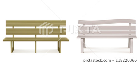 Wooden bench for park or backyard decoration. Wooden bench for park or backyard decoration. 119220360