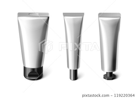 Cosmetic cream tubes set on white background Cosmetic cream tubes set on white background 119220364