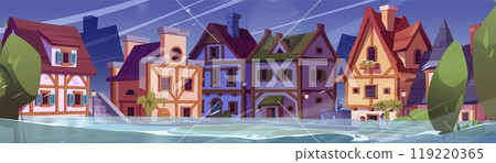 Flood on German city street and wind disaster 119220365