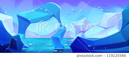 Antarctica landscape with ice floe and mountains 119220366