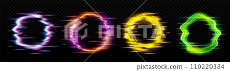 Neon glowing circle frame with glitch effect 119220384