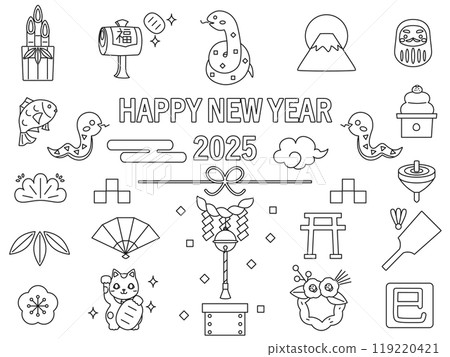 一套2025年蛇年新年插畫,可用於賀年片等。 一套2025年蛇年新年插畫,可用於賀年片等。 119220421
