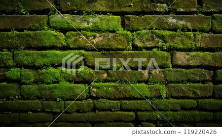 AI image: Moss-covered brick wall 119220426