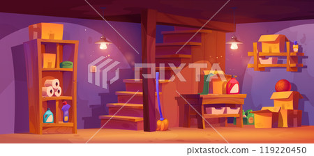 Basement room interior. House storage in cellar Basement room interior. House storage in cellar 119220450