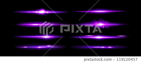 Purple light lines set isolated on black Purple light lines set isolated on black 119220457