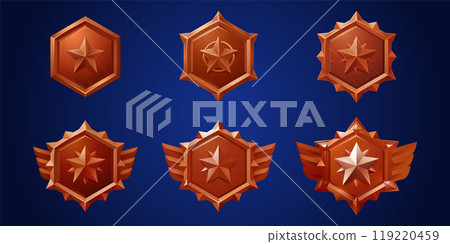 Set of game rank shields isolated on background 119220459