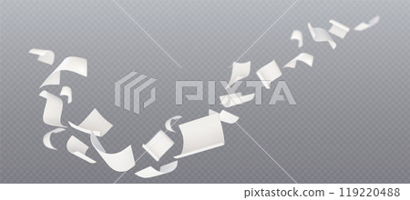 3d fly paper sheet. White page fall swirl on wind 119220488