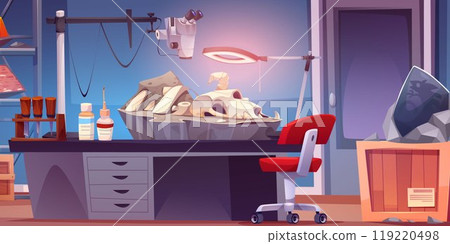 Fossil lab interior with exhibits under study. 119220498