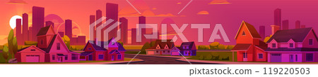 Town street against sunset city background 119220503