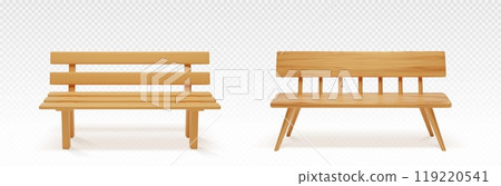 Wooden park or backyard bench front view. Wooden park or backyard bench front view. 119220541