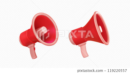 Red megaphone 3d in different angles 119220557