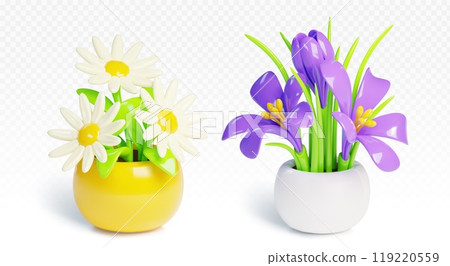 Flower in pot 3d vector set. 119220559