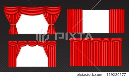 Theatre or cinema stage red curtain with folds. 119220577