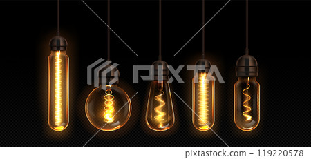 Vintage light bulb hanging from ceiling. Vintage light bulb hanging from ceiling. 119220578