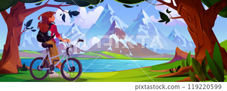 Bike, forest and mountain nature in summer scenery Bike, forest and mountain nature in summer scenery 119220599
