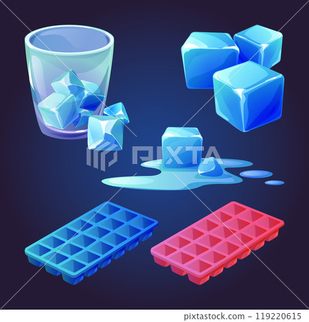 Ice cube tray vector. Melt water mold cartoon icon Ice cube tray vector. Melt water mold cartoon icon 119220615