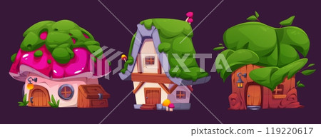 Fairytale village houses cartoon vector set 119220617