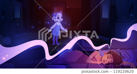 Woman bad sleep with nightmare dream in bed vector Woman bad sleep with nightmare dream in bed vector 119220620