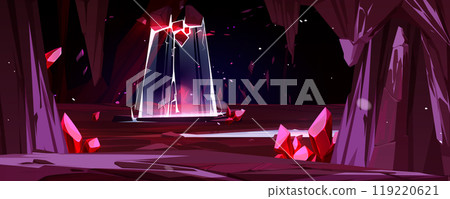 Cave interior with magic portal and ruby crystals 119220621