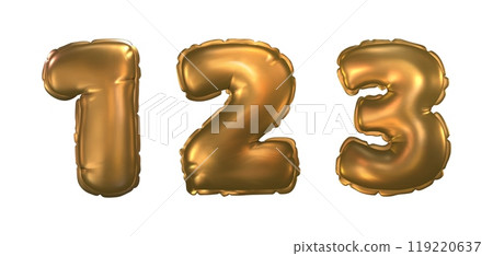 Golden inflatable helium balloon number 1,2 and 3. Golden inflatable helium balloon number 1,2 and 3. 119220637